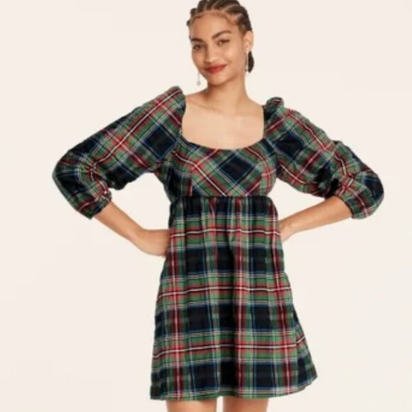 J Crew - Puff-sleeve mini dress in Stewart tartan - Size 18 - Picture 2 of 3